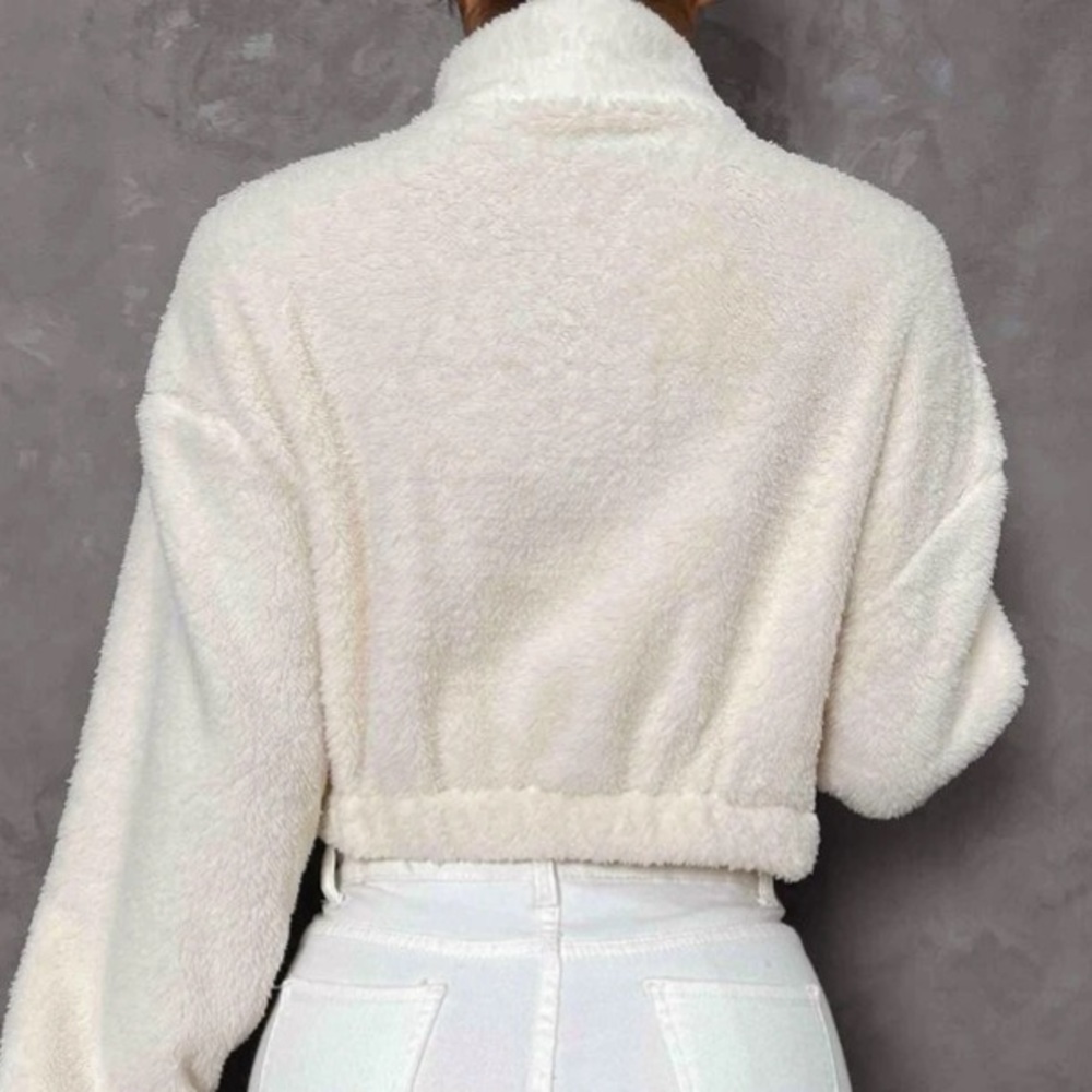 White Half-Zip Teddy Jacket in L - Picture 2 of 4